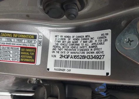 2008 Honda Civic Lx from USA, damaged, VIN 2HGFA16528H334927